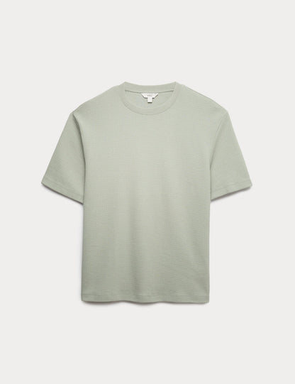 Saf Pamuklu Relaxed Waffle T-shirt