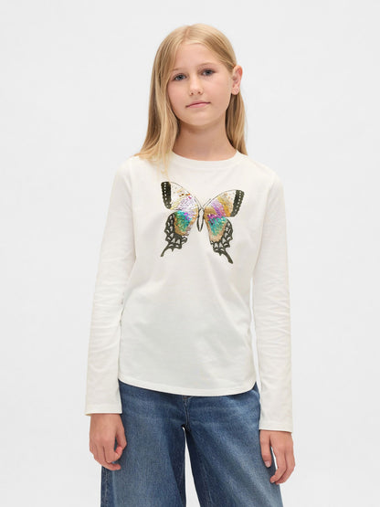 Beyaz Flippy-sequin Grafik T-shirt