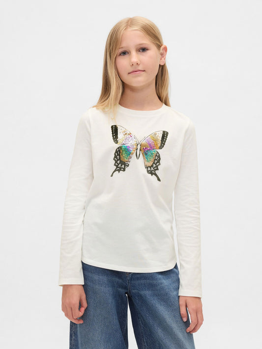 Beyaz Flippy-sequin Grafik T-shirt