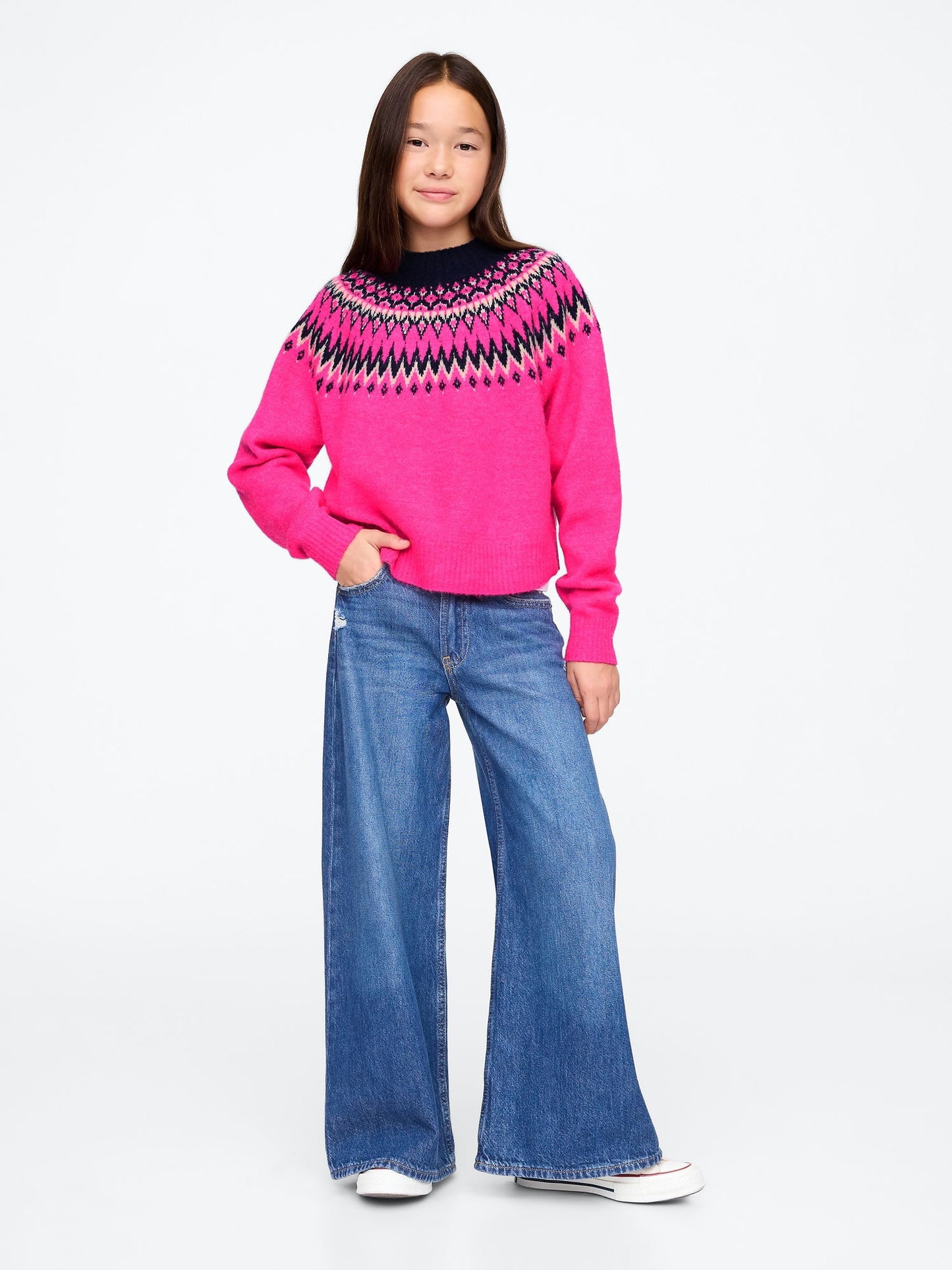 Pembe Fair Isle Desenli Kazak