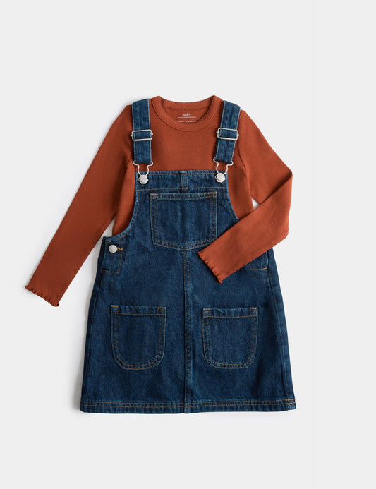 2 Parça Denim Elbise Ve Tişört Takımı