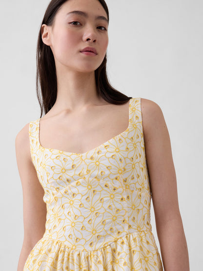Sarı Eyelet Seamed Drop-waist Maxi Elbise