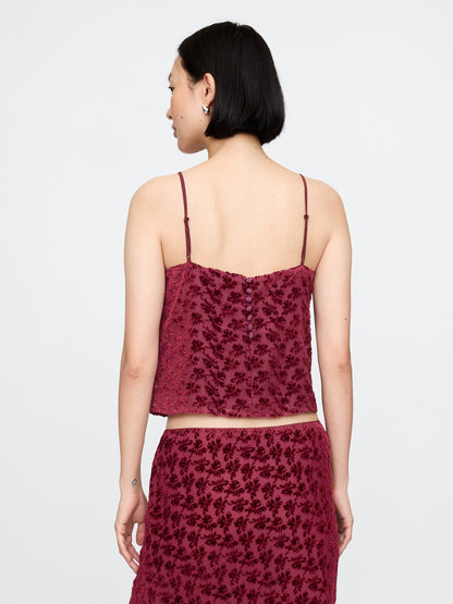 Bordo Kadife Işlemeli Crop Bluz