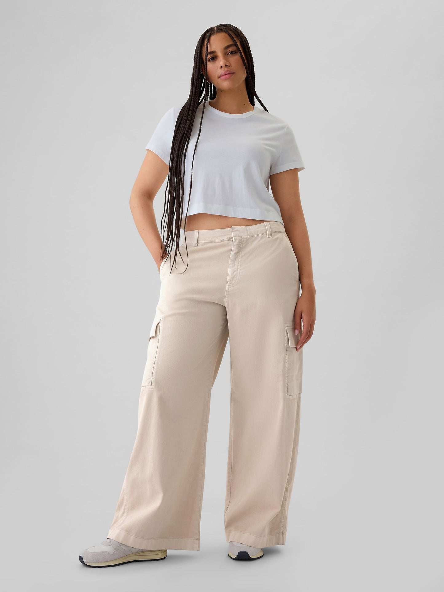 Bej Low Rise Baggy Kargo Khaki Pantolon