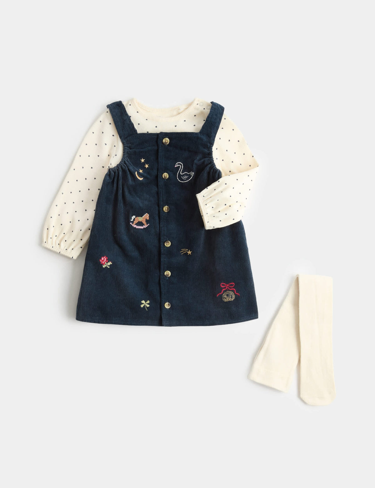 Nakış Detaylı Elbise Ve Külotlu Çorap Takımı
