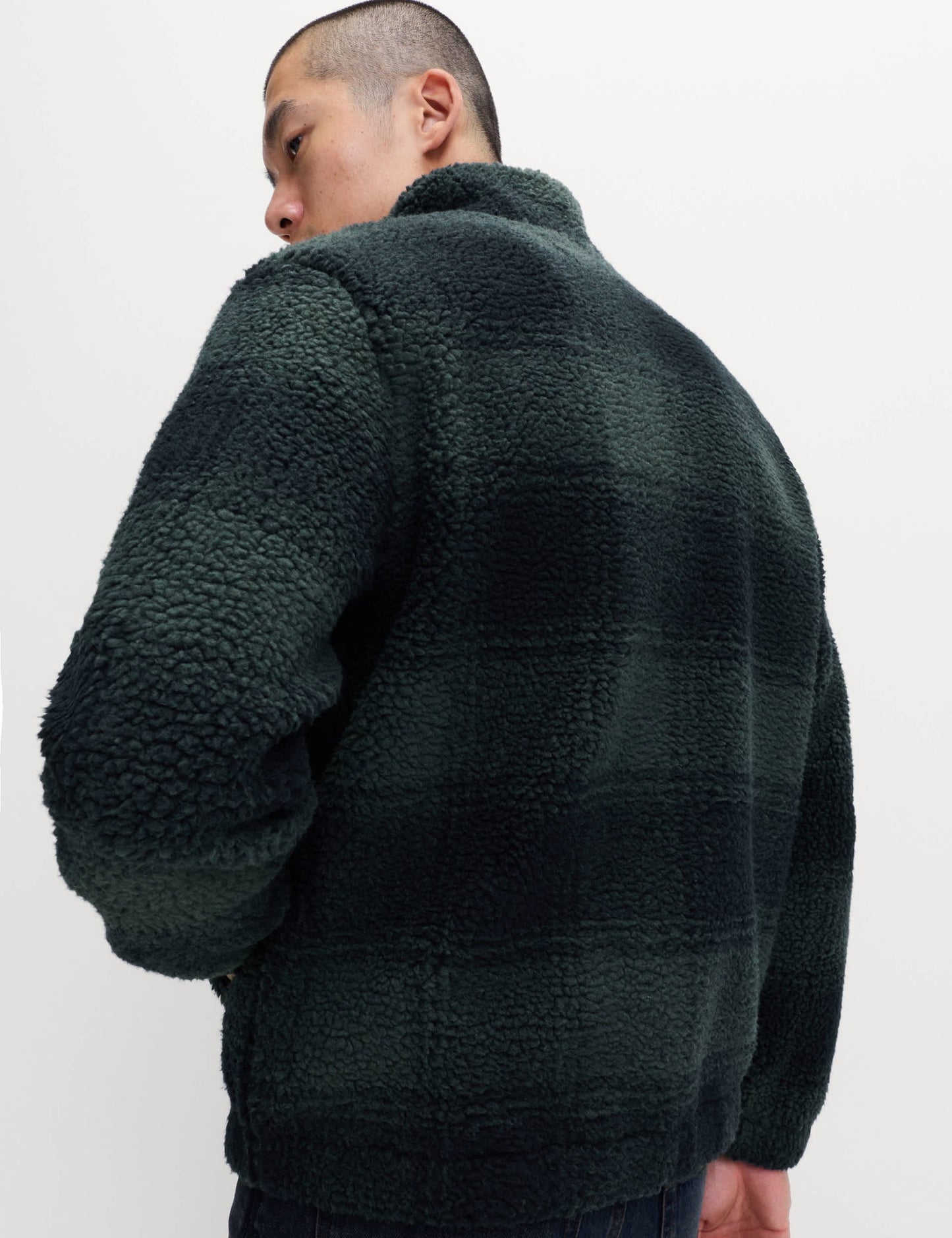Ekose Desenli Fermuarlı Fleece Ceket