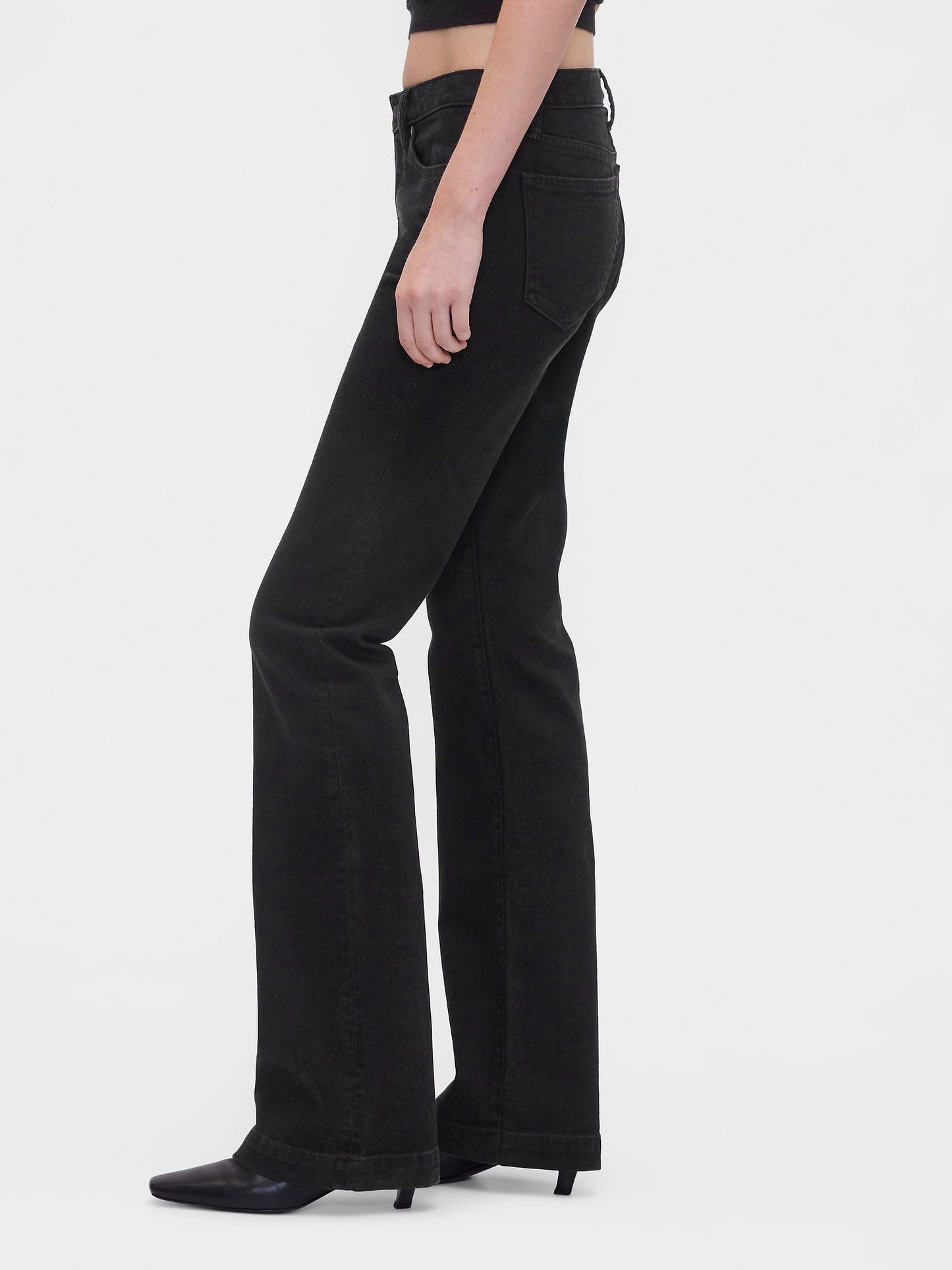 Siyah Low Rise Flare Jean Pantolon