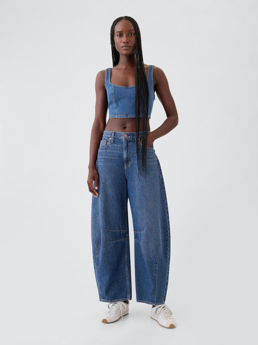 Koyu Mavi High Rise Horseshoe Jean Pantolon