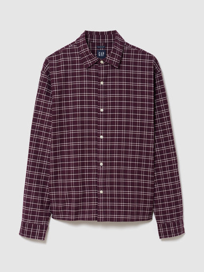 Bordo Relaxed Crop Straight-hem Oxford Gömlek