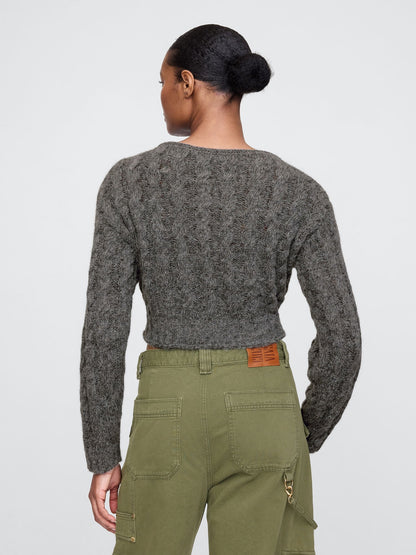 Haki Gap × Cult Gaia Cable Örgü Crop Hırka