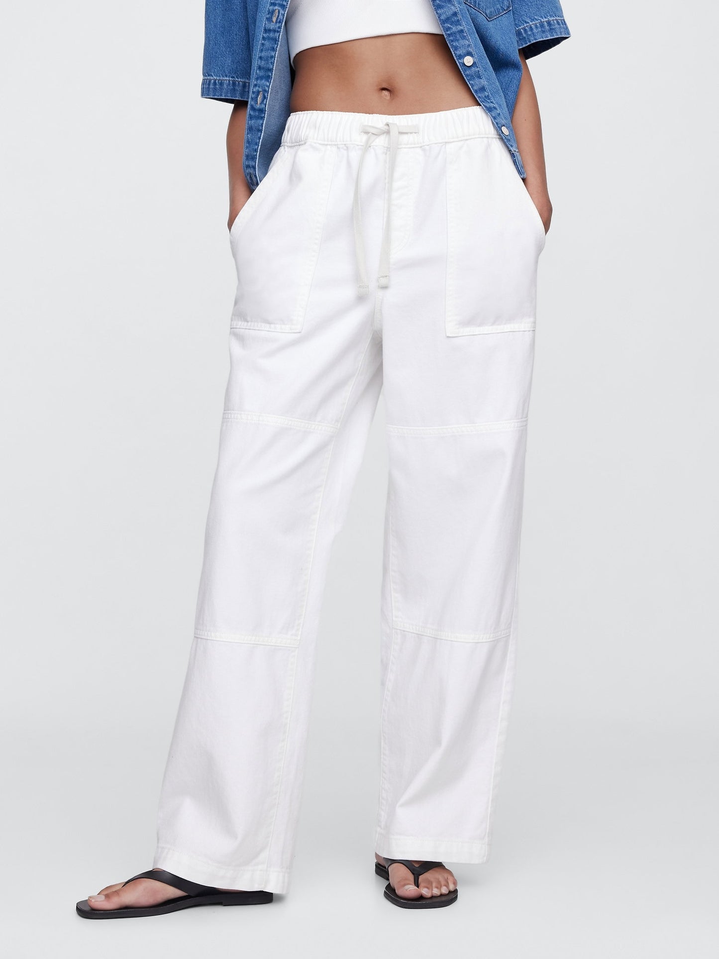 Beyaz Pull-on Wide Leg Jean Pantolon