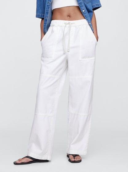 Beyaz Pull-on Wide Leg Jean Pantolon