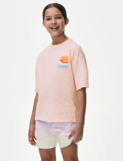 Saf Pamuklu Kısa Kollu T-shirt (6-16 Yaş)