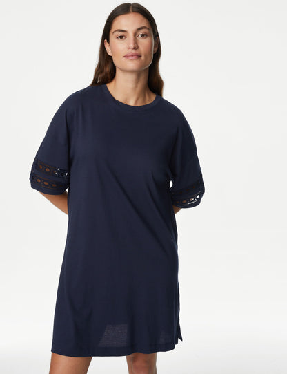 Saf Pamuklu Kısa Kollu Gecelik
