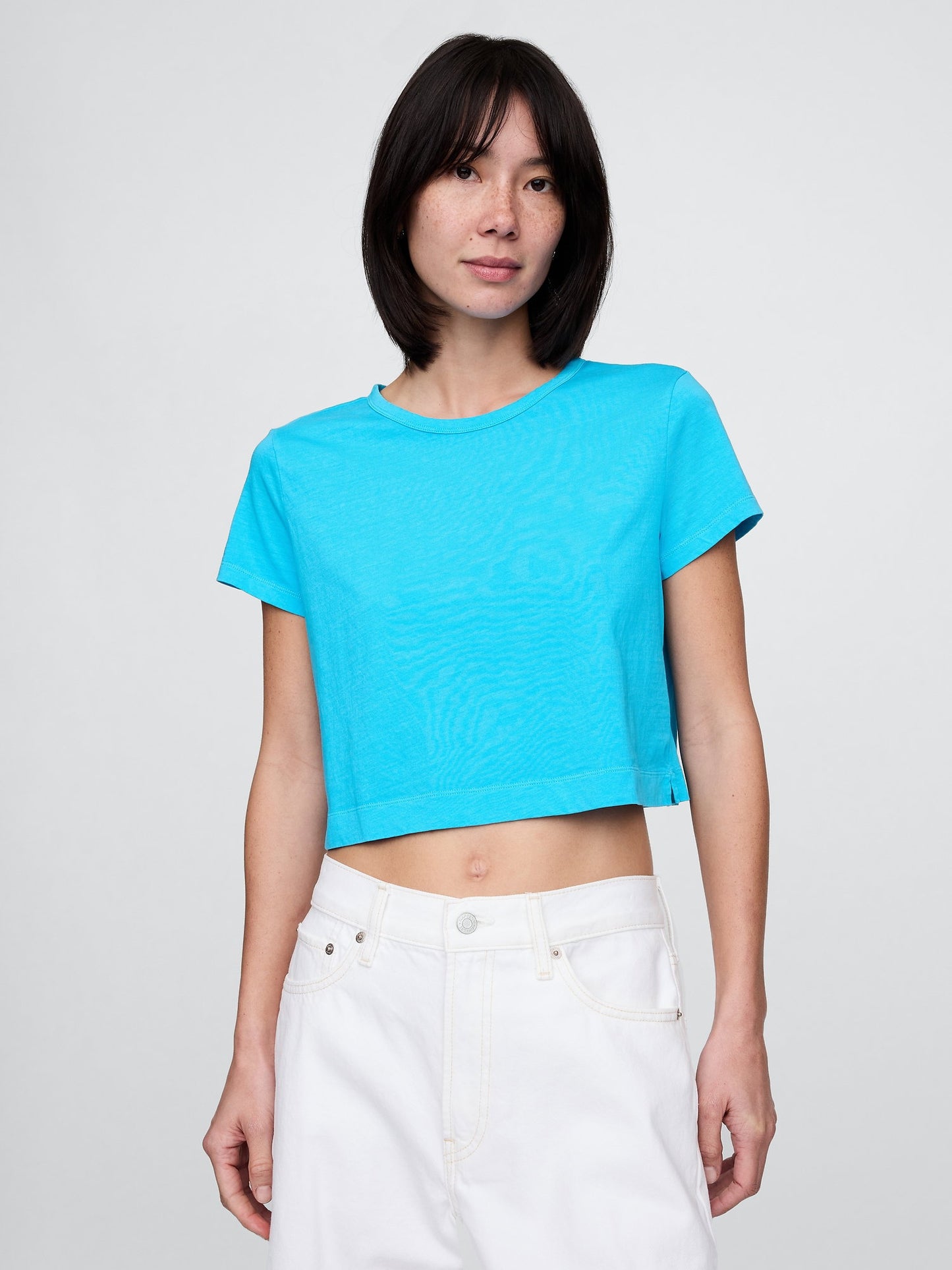 Açık Mavi %100 Organik Pamuk Vintagesoft Crop T-shirt