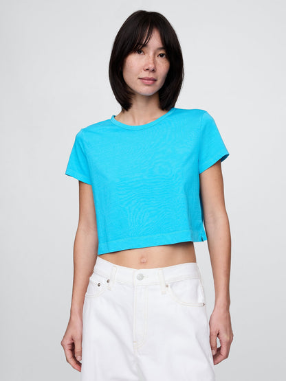 Açık Mavi %100 Organik Pamuk Vintagesoft Crop T-shirt