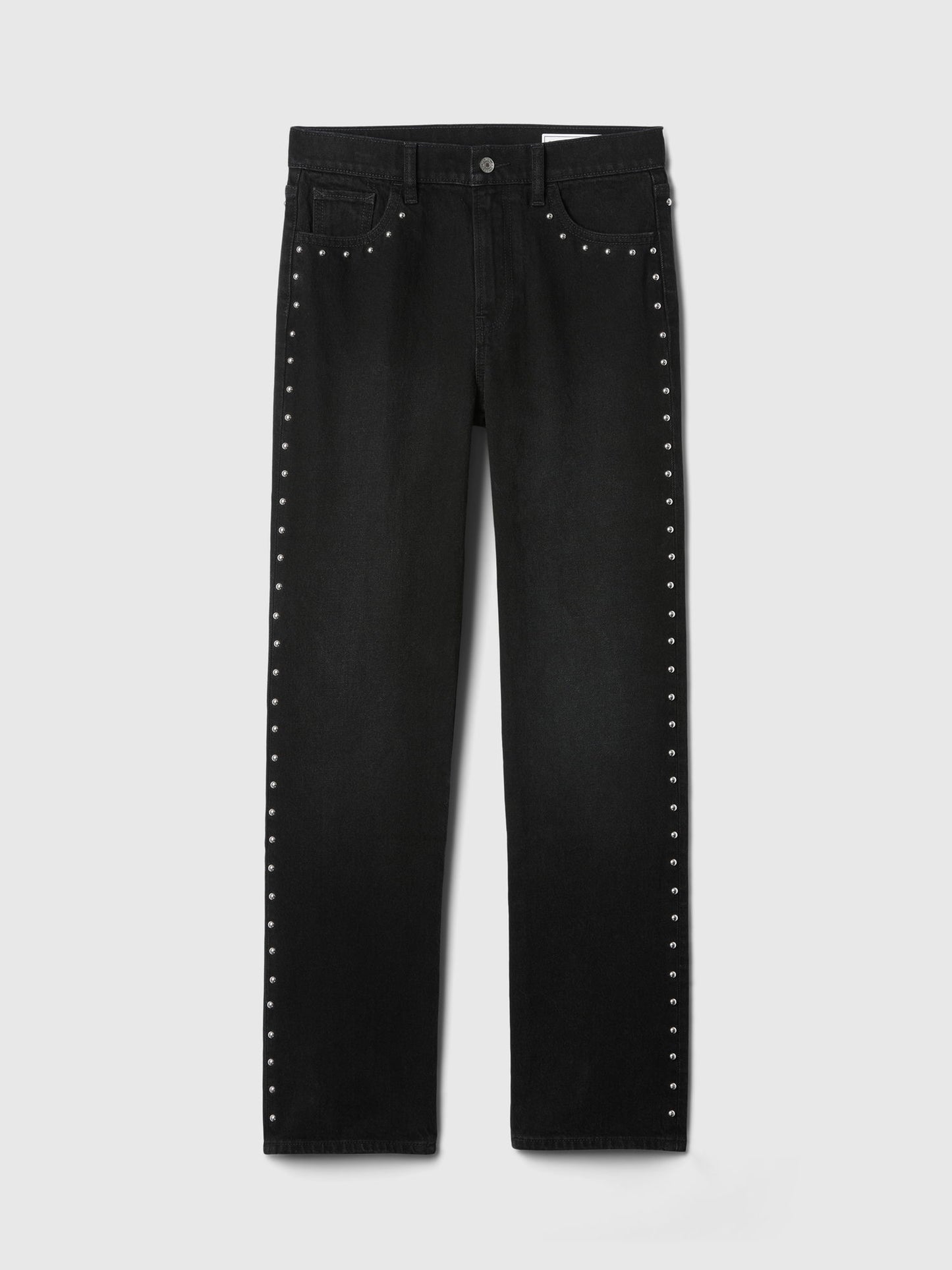 Siyah High Rise Studded '90s Straight Jean Pantolon