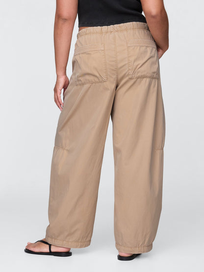 Bej Mid Rise Barrel Paraşüt Pantolon