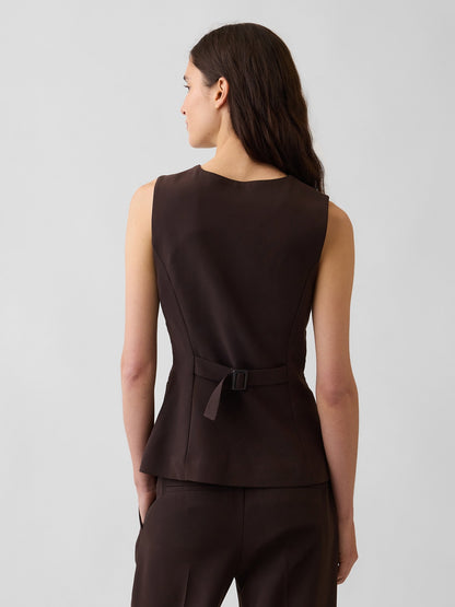 Koyu Kahverengi High-neck Longline Yelek