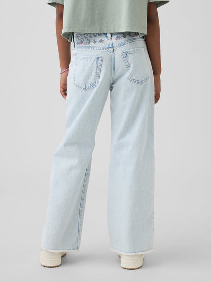 Açık Mavi Low Rise Stride Wide-leg Jean Pantolon