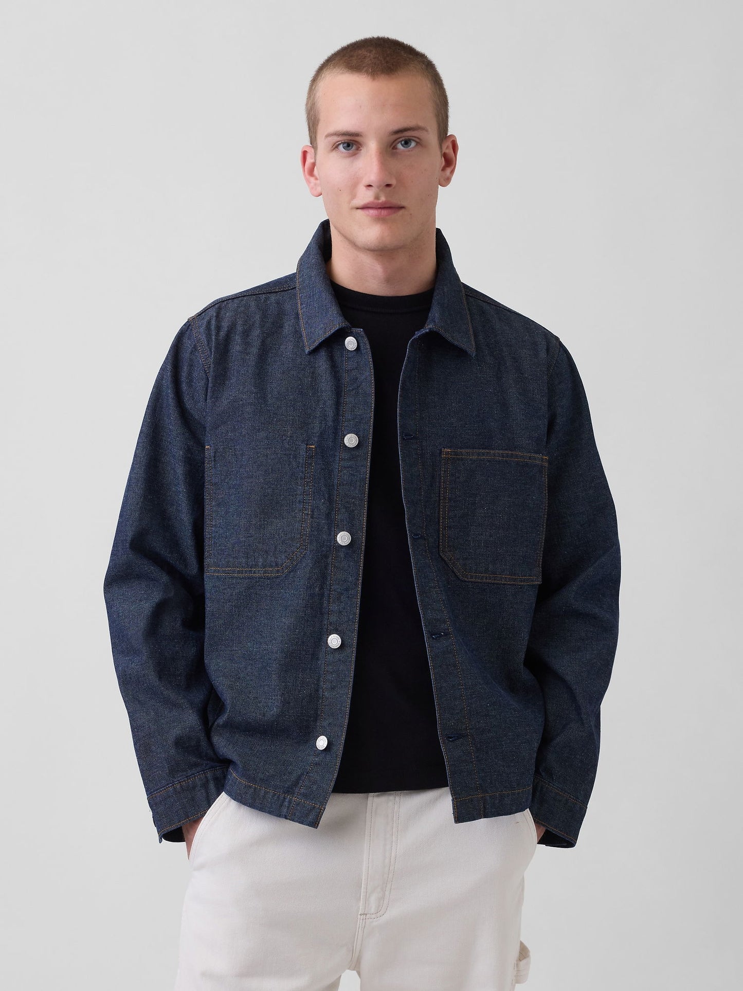 Koyu Mavi Canvas Denim Relaxed Gömlek Ceket