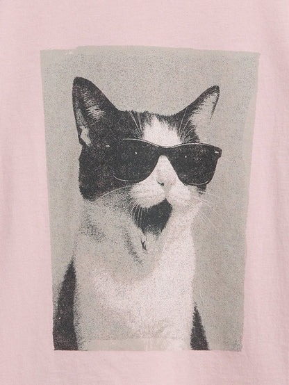 Açık Pembe Grafik Baskılı T-shirt