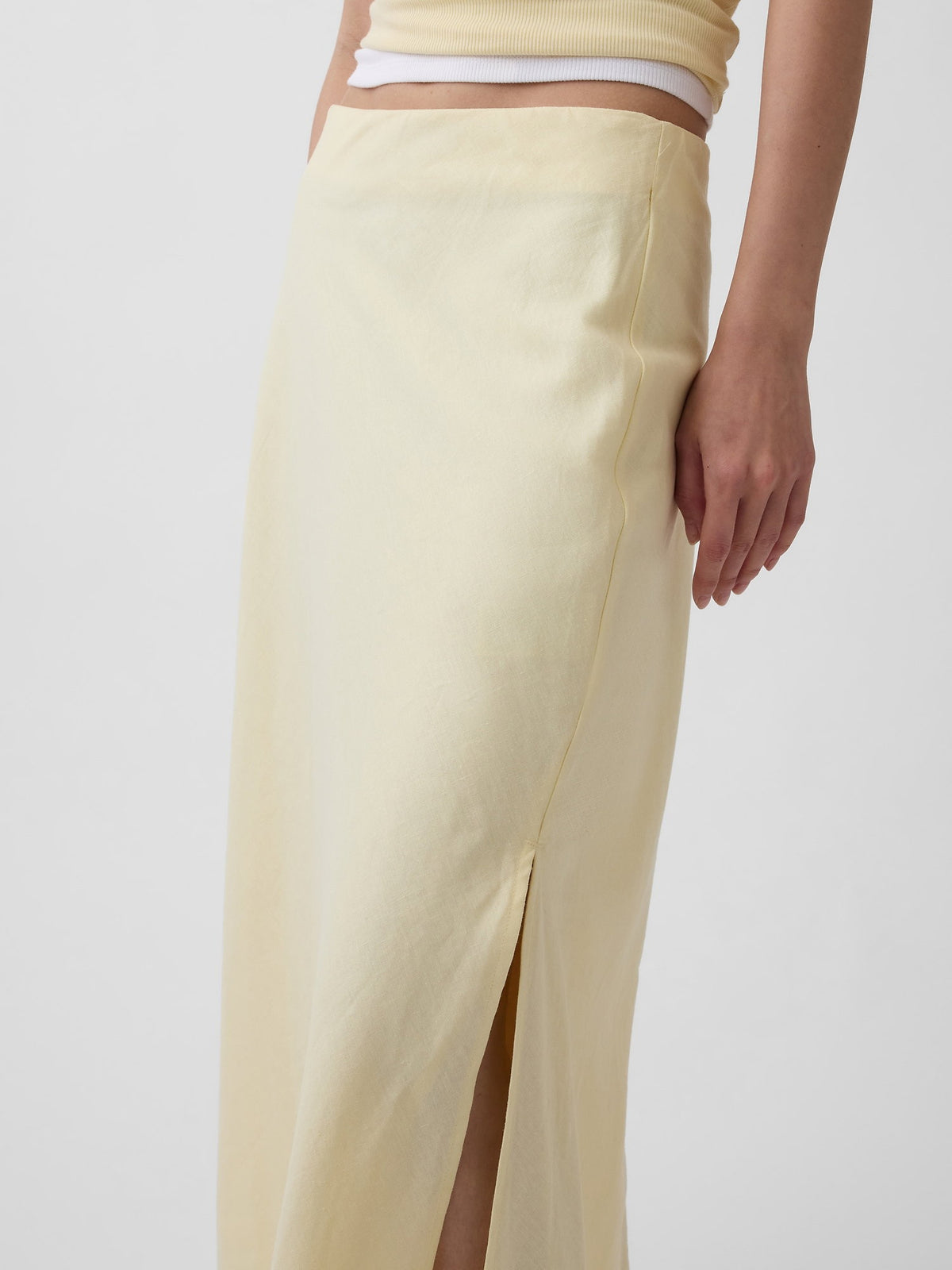 Sarı Keten Karışımı Maxi Slip Etek