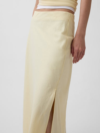 Sarı Keten Karışımı Maxi Slip Etek