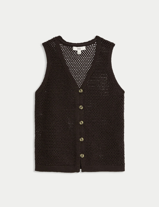 Pamuk Karışımlı Düğmeli Triko Yelek