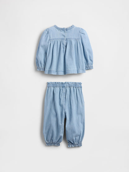 Açık Mavi Denim Volanlı Outfit Set
