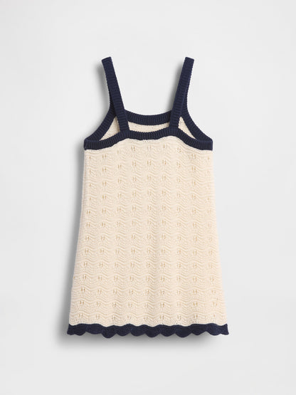 Kırık Beyaz Örgü Kroşe Askılı Elbise