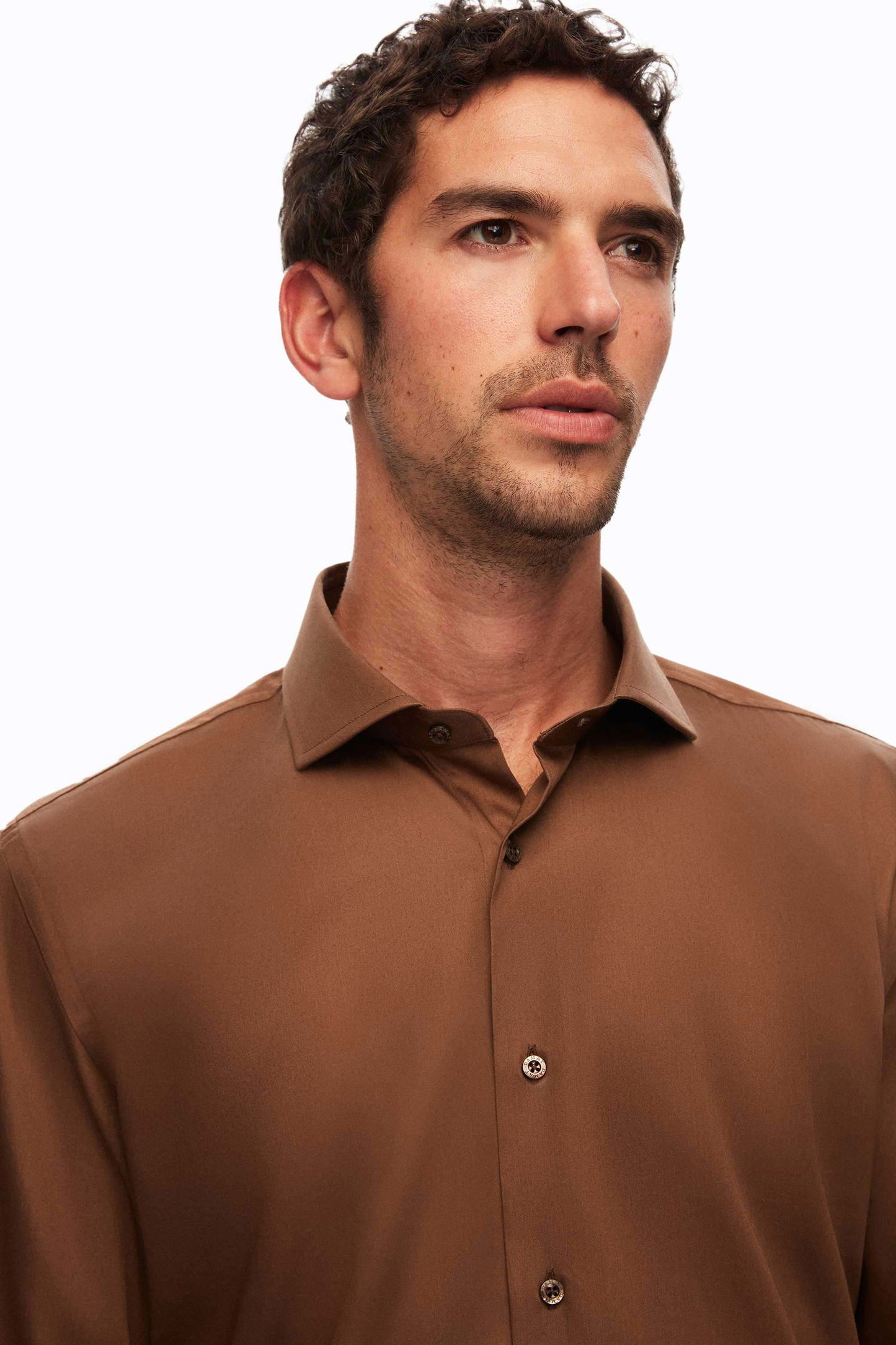 Damat Slim Fit Kahverengi Düz Nano Care Gömlek