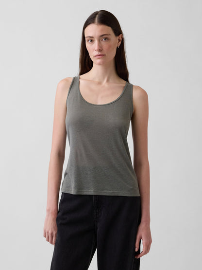 Siyah Keten Karışımlı Atlet