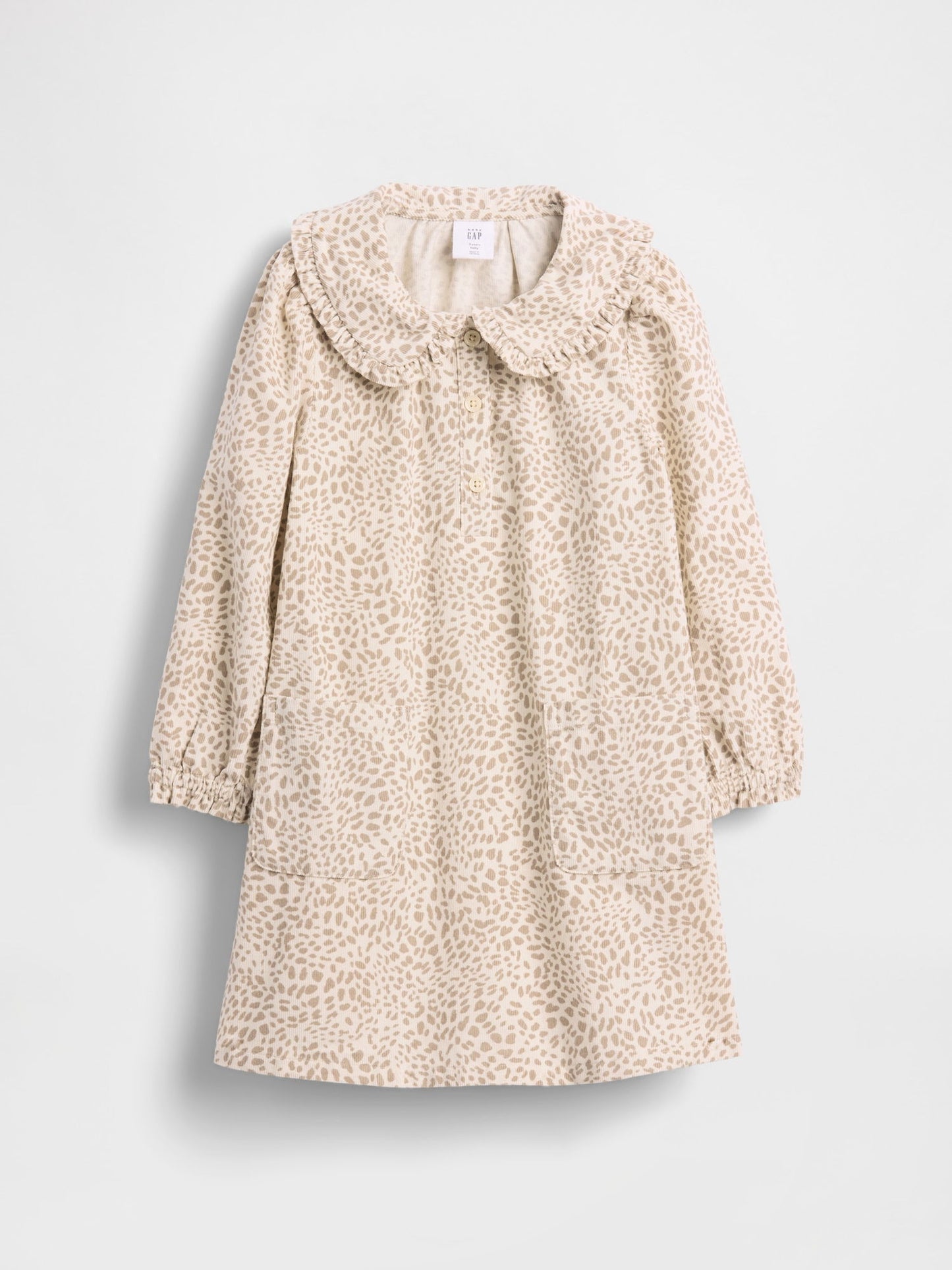 Açık Kahverengi Corduroy Ruffle Dantel Yaka Elbise