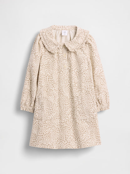 Açık Kahverengi Corduroy Ruffle Dantel Yaka Elbise