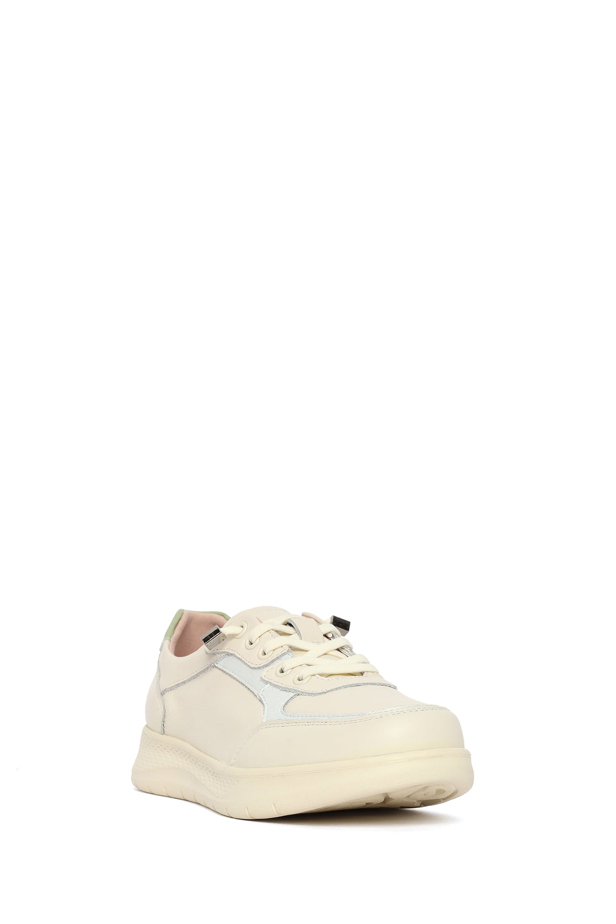 Kadın Bej Bağcıklı Deri Sneaker