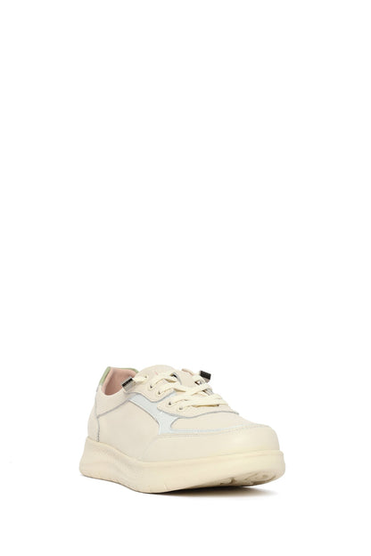 Kadın Bej Bağcıklı Deri Sneaker