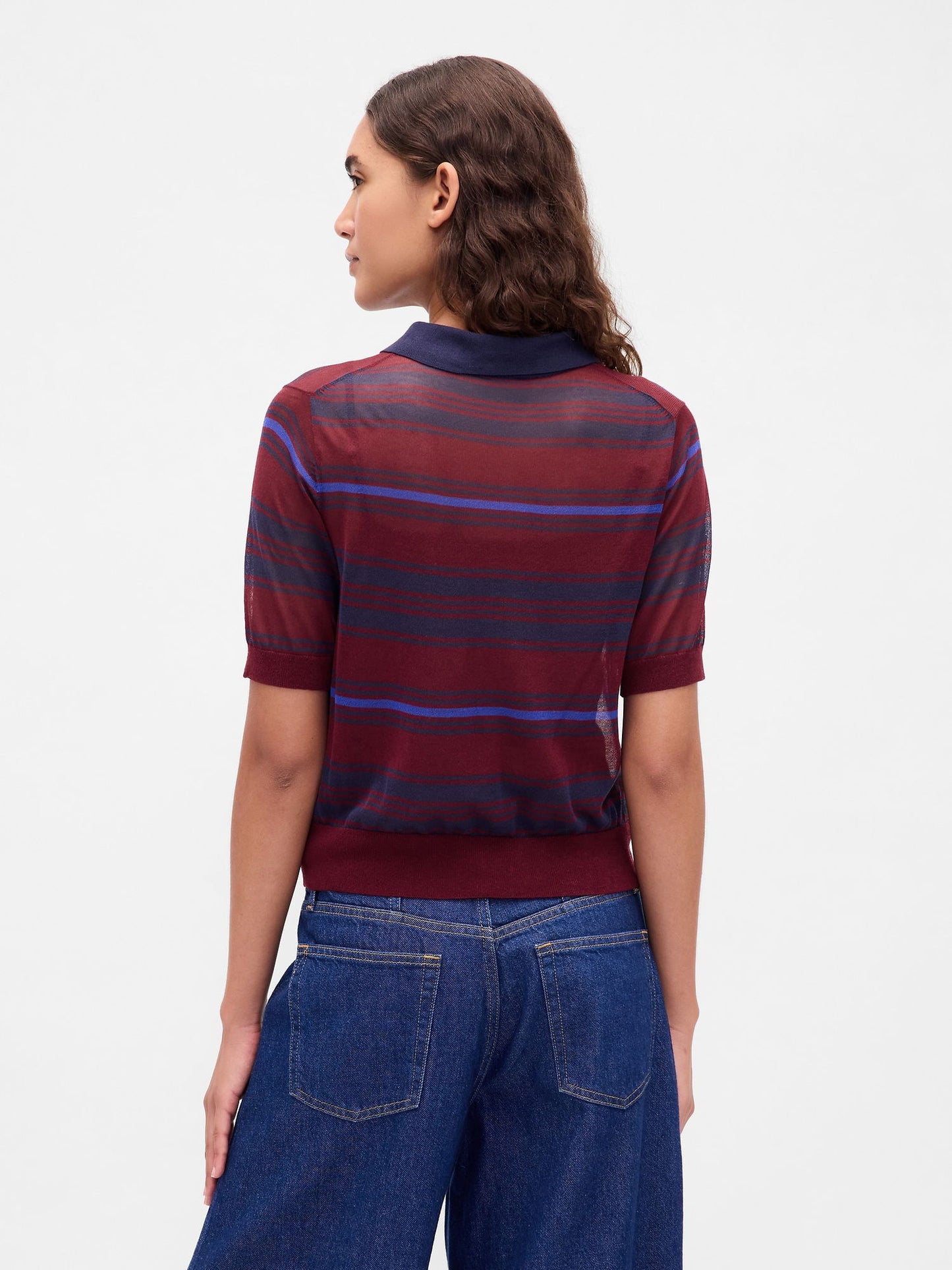 Kırmızı Transparan Crop Polo Kazak