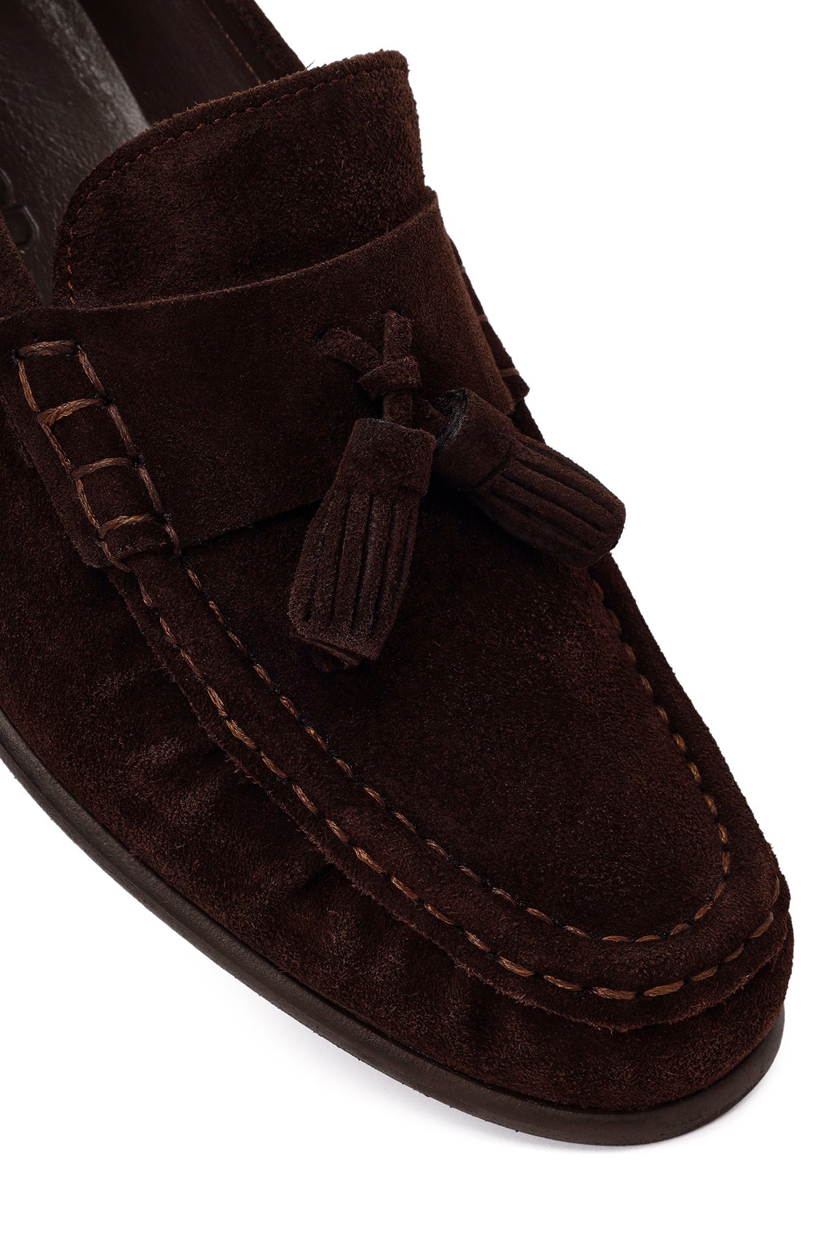 Erkek Kahverengi Püsküllü Süet Deri Casual Loafer