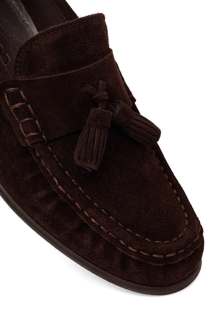Erkek Kahverengi Püsküllü Süet Deri Casual Loafer