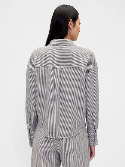 Kırık Beyaz Keten Karışımı Oversized Gömlek