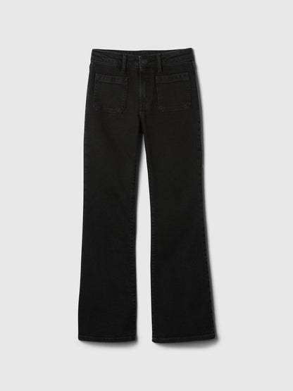 Siyah High Rise '70s Flare Jean Pantolon