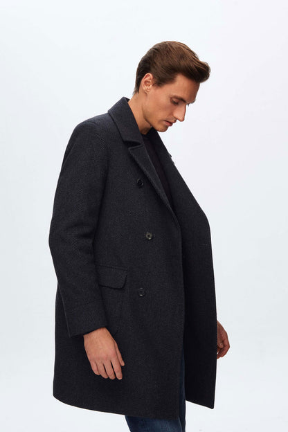 Damat Regular Fit Lacivert Yün Karışımlı Successori Reda Palto
