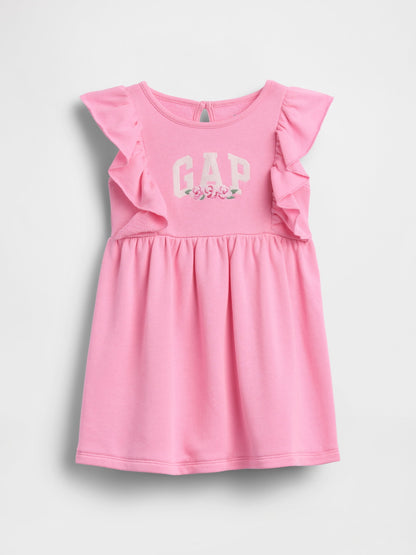 Pembe Fransız Havlu Kumaş Ruffle Logo Elbise