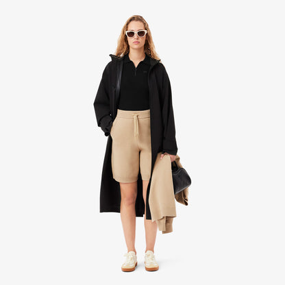 Lacoste Kadın Slim Fit Kısa Kollu Yarım Fermuarlı Siyah Triko