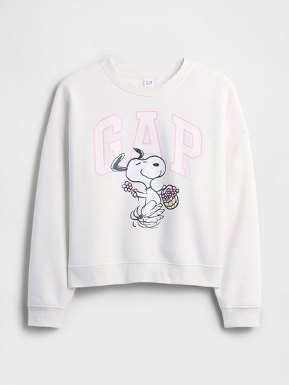 Kırık Beyaz Peanuts Oversized Wedge Bisiklet Yaka Sweatshirt
