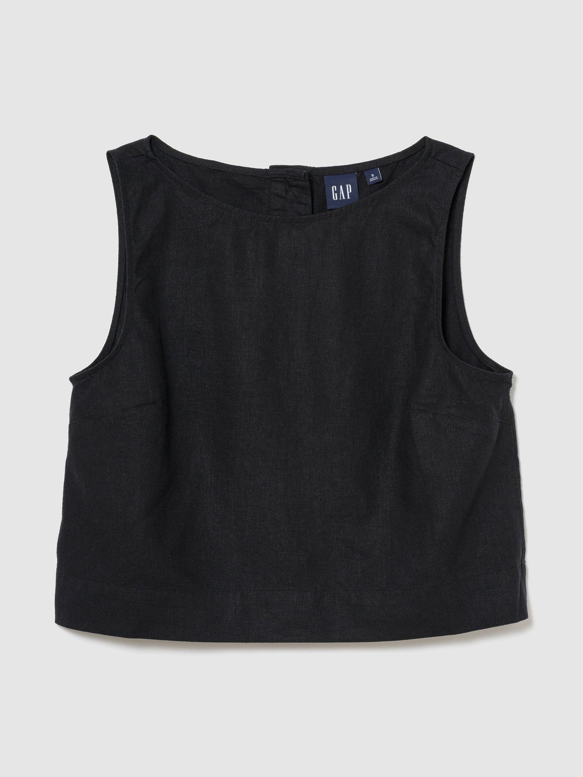 Beyaz Keten Karışımlı Crop Shell Kolsuz Bluz