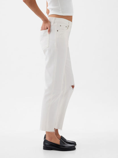 Beyaz High Rise Cheeky Straight Jean Pantolon
