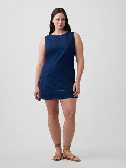 Koyu Mavi Denim Apron Mini Elbise