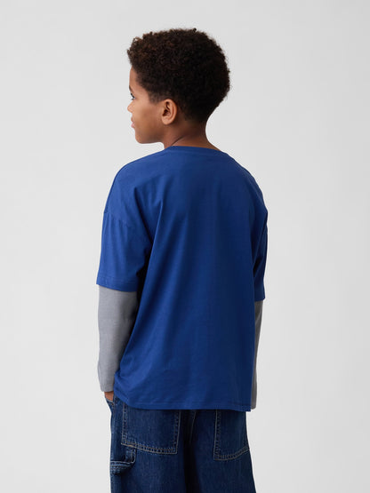 Kobalt Mavisi Relaxed Grafik Baskılı T-shirt